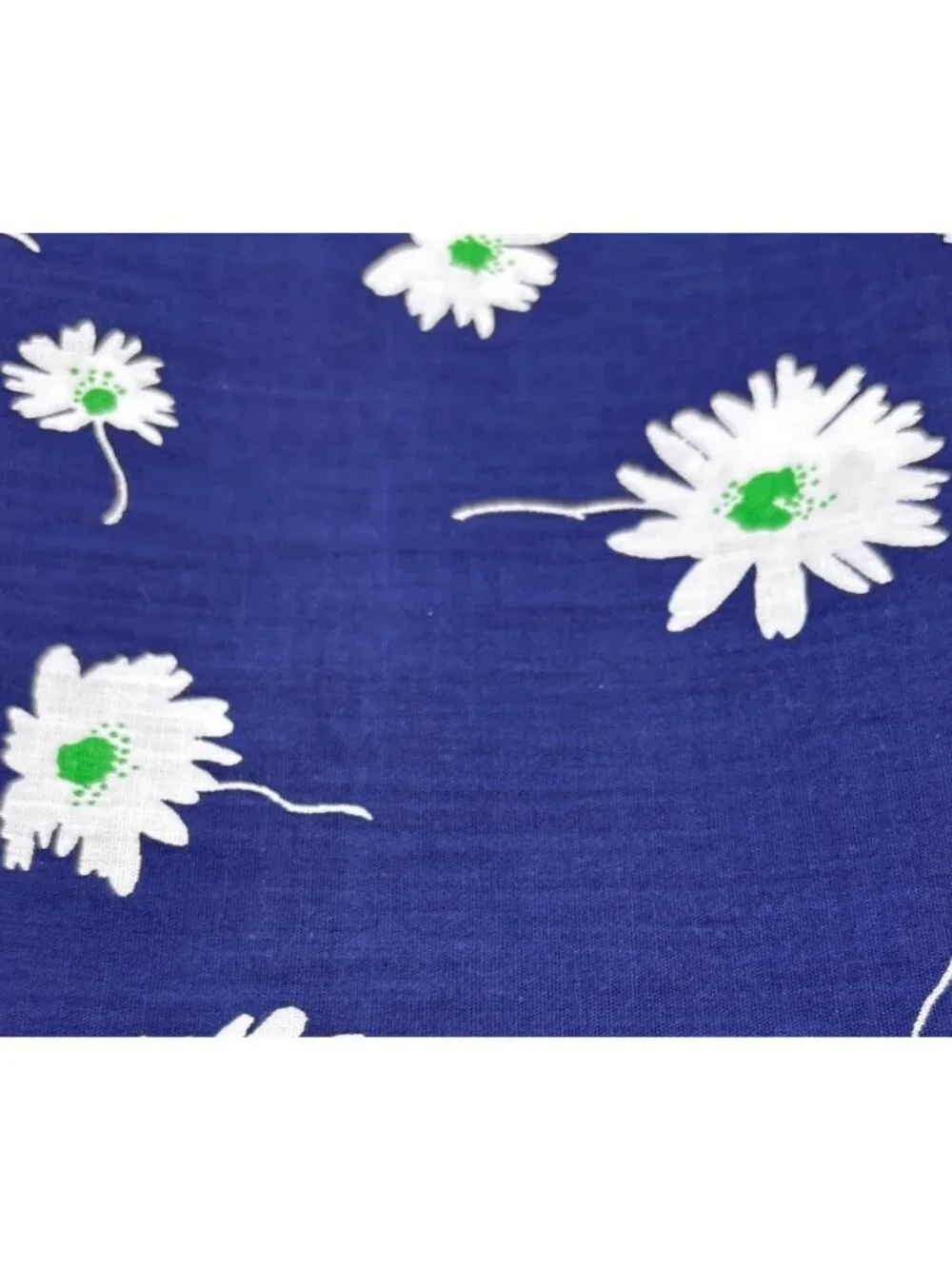 Blue Cotton Fabric White Green Daisy Print 21
